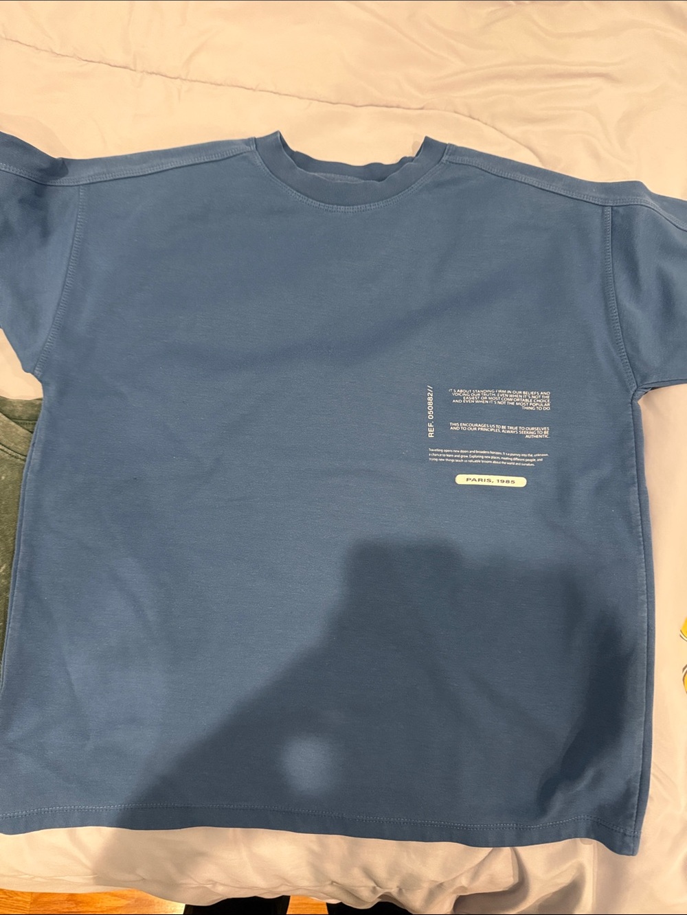 Zara Men's Slate Blue Crewneck Tee with Subtle White Print